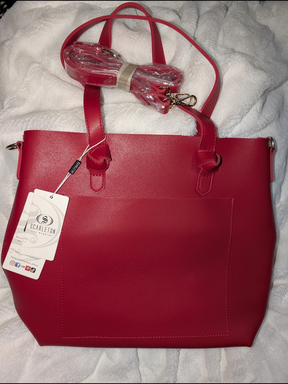 Red Tote Bag with Detachable Strap